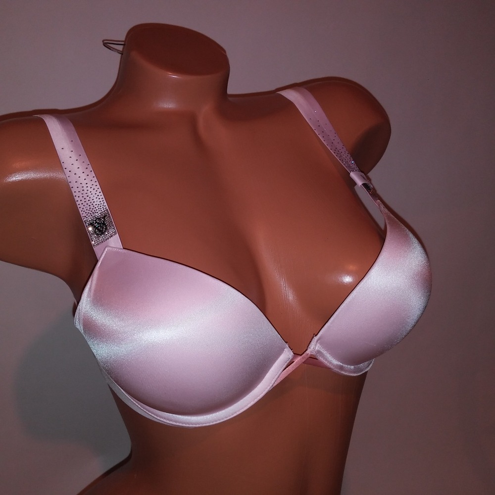 Victoria Secret Bra 34B Bombshell Plunge Light Pink Shine Strap Adds 2 Cup Sizes